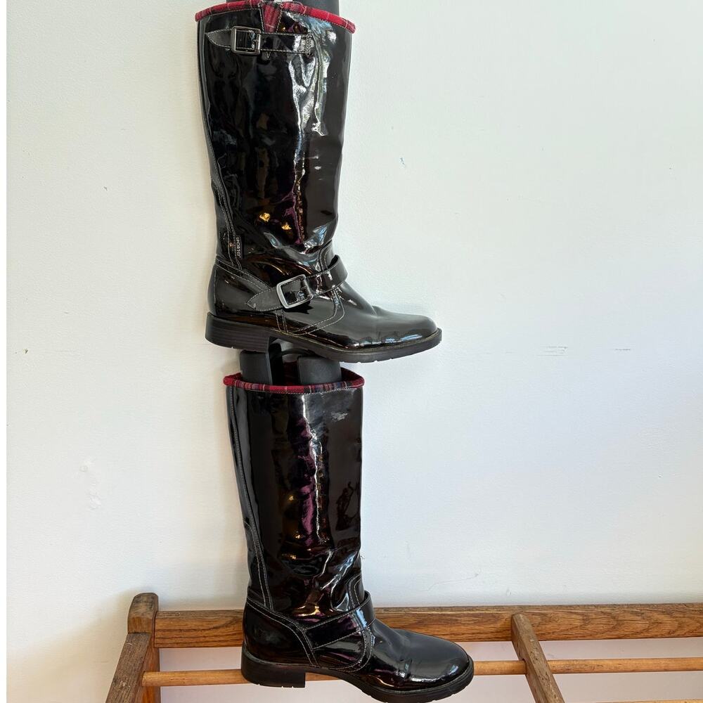 VTG Sporto boots Pauline 9us Black Buckle Patent Leather Waterproof 60's  Style - Picture 7 of 7